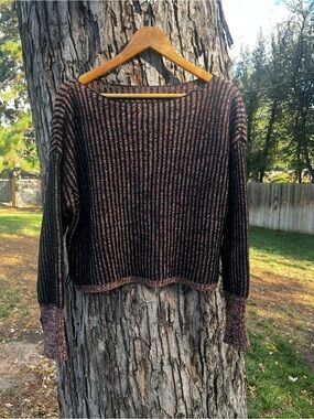 Black Multicolor Ribbed Reversible Knit Women's Sweater